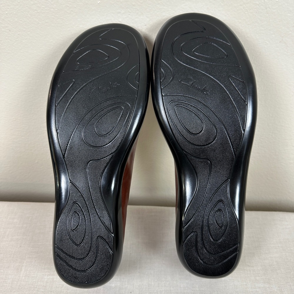 Clarks Brown Leather Slip-On Flats with Striped Bow Accent - Picture 7 of 7